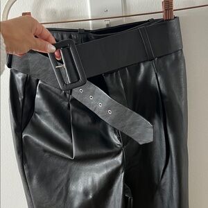 Black Leather Straight Leg Pants